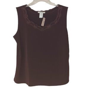 Dressbarn Brown Top With Lace-Trim Size 1X